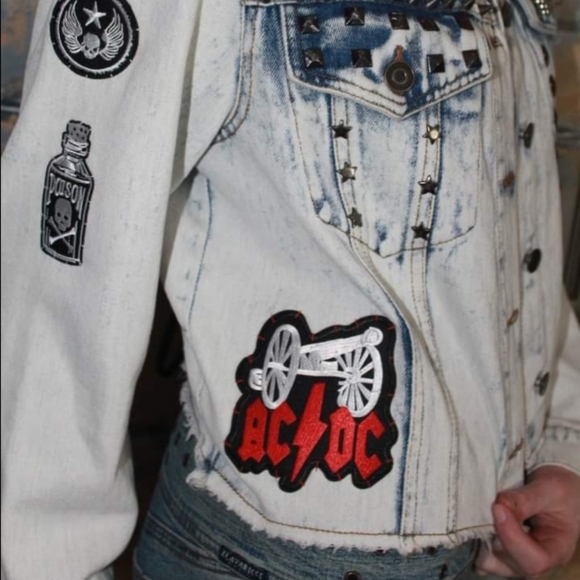 SOLD!!! Custom AC/DC tour jacket- patch jean corset back cropped jacket - Picture 2 of 15